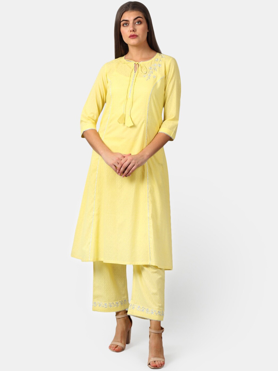 DART STUDIO Women Yellow Solid A-Line Sustainable Kurta