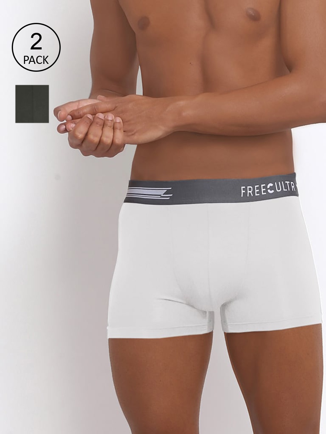 

FREECULTR Men Pack of 2 Solid Anti-Bacterial Micromodal Trunks, White