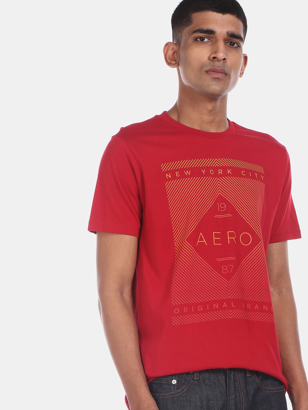 

Aeropostale Men Red Printed Round Neck T-shirt