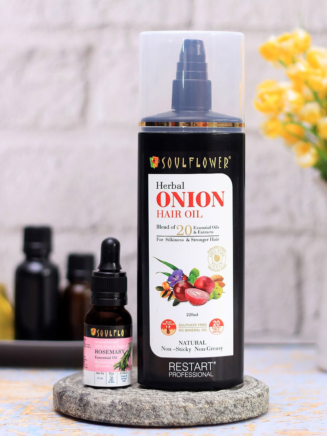 

Soulflower Set Of Onion Oil 220 ml & Rosemary Essential Oil 15 ml, Transparent