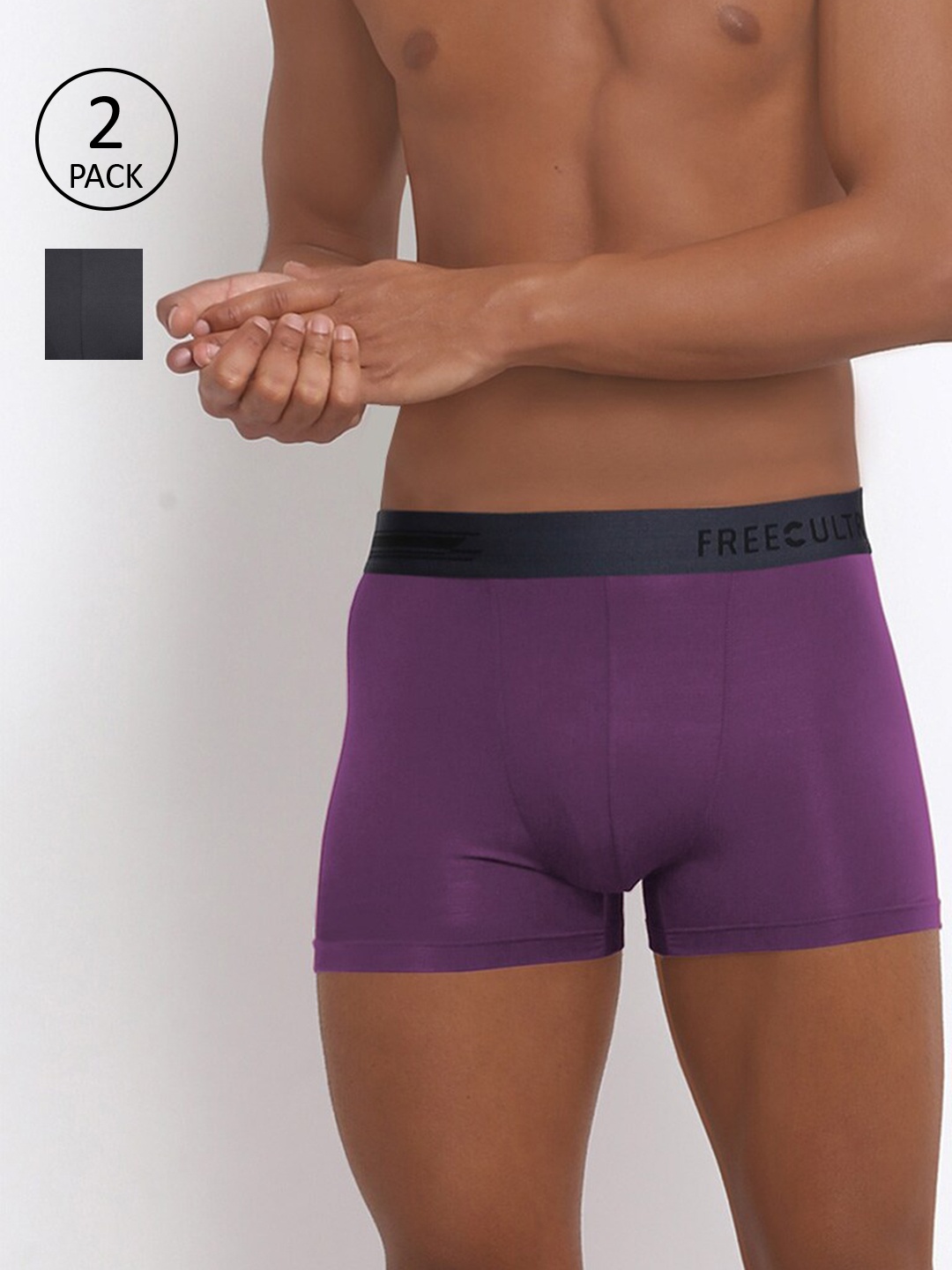 

FREECULTR Men Pack Of 2 Solid Anti-Bacterial Trunks, Grey