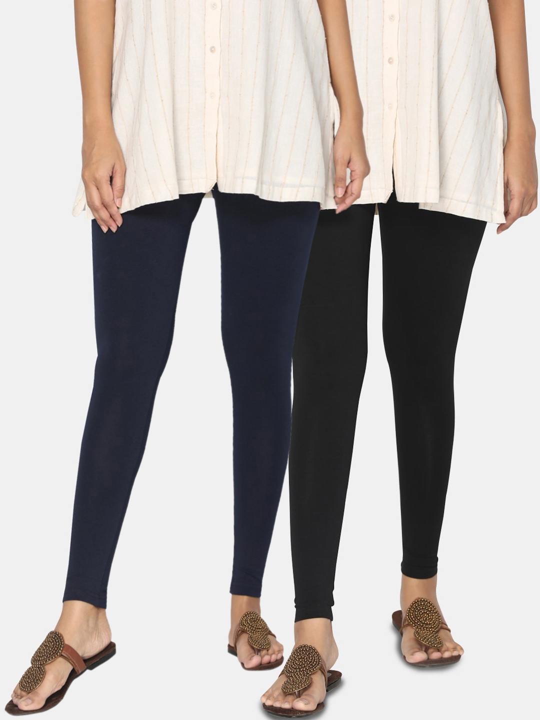 

TSG Bliss Women Pack Of 2 Solid Ankle-Length Leggings, Black