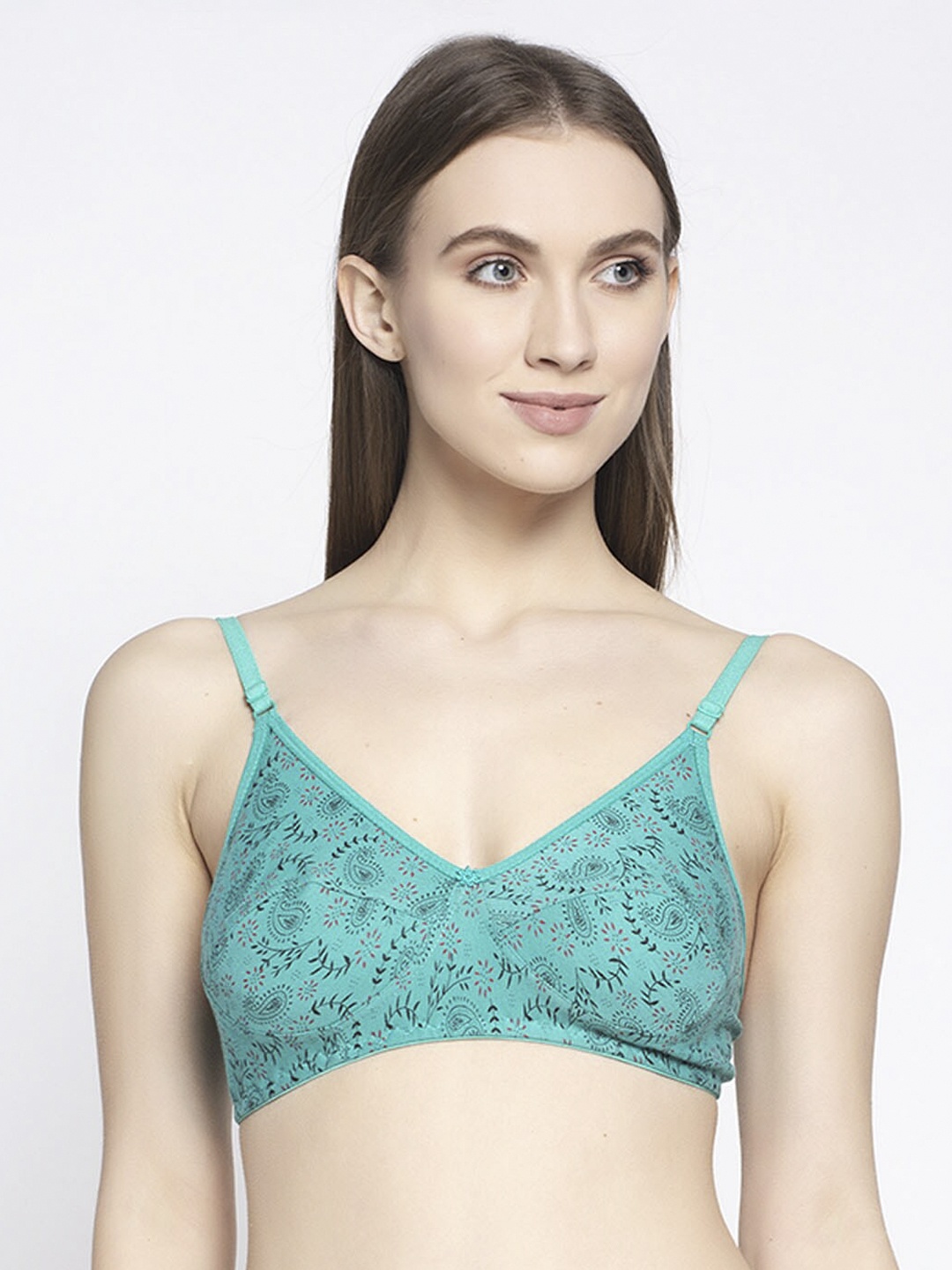 

Quttos Green & Black Floral Printed Non-Padded Non-Wired Everyday Bra QT-BR-4023
