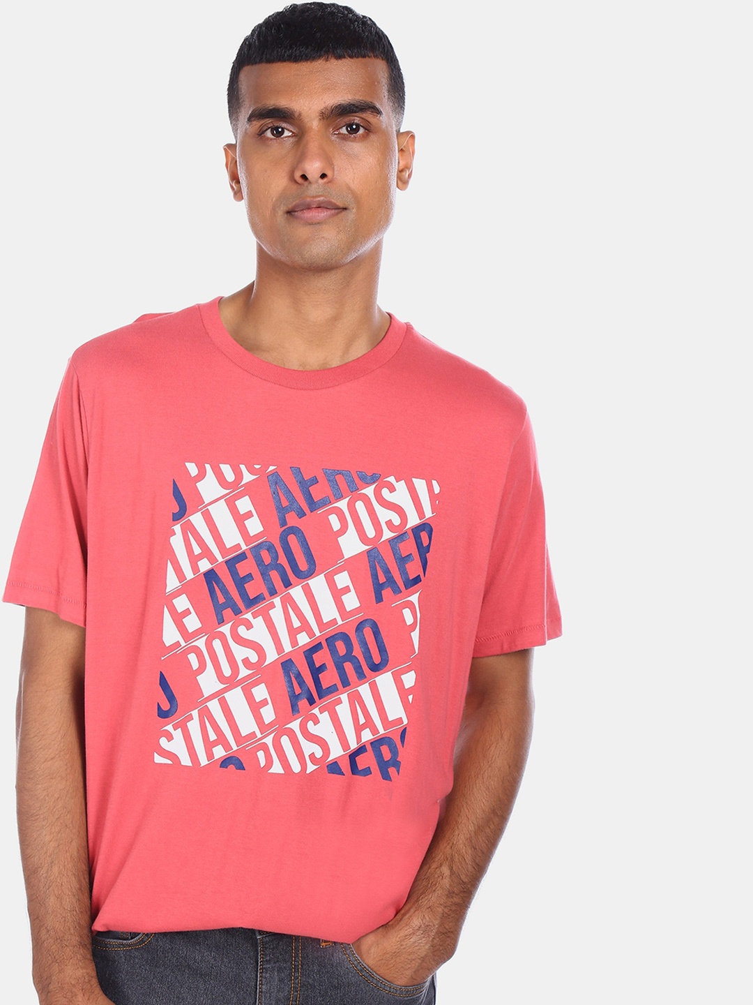 

Aeropostale Men Pink Printed Round Neck T-shirt