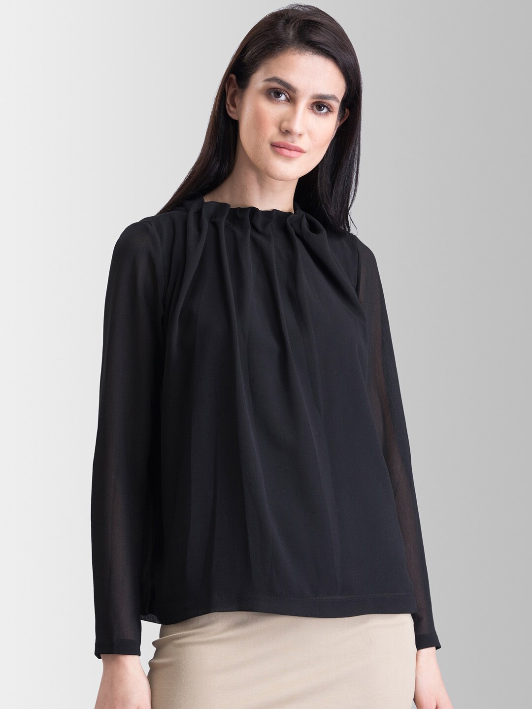 

FableStreet Women Black Solid Top