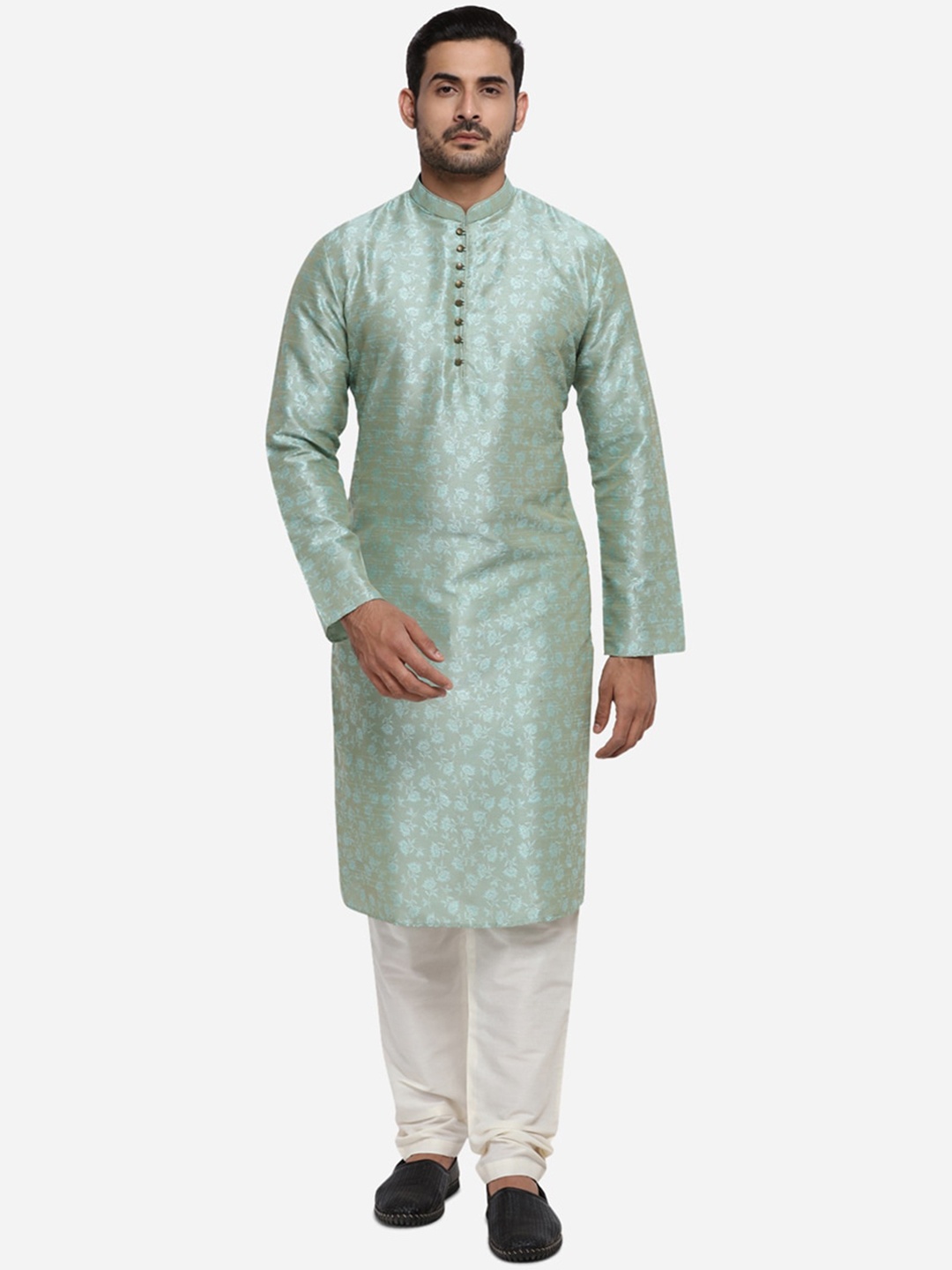 

azania Men Turquoise Blue Self Design Kurta with Pyjamas