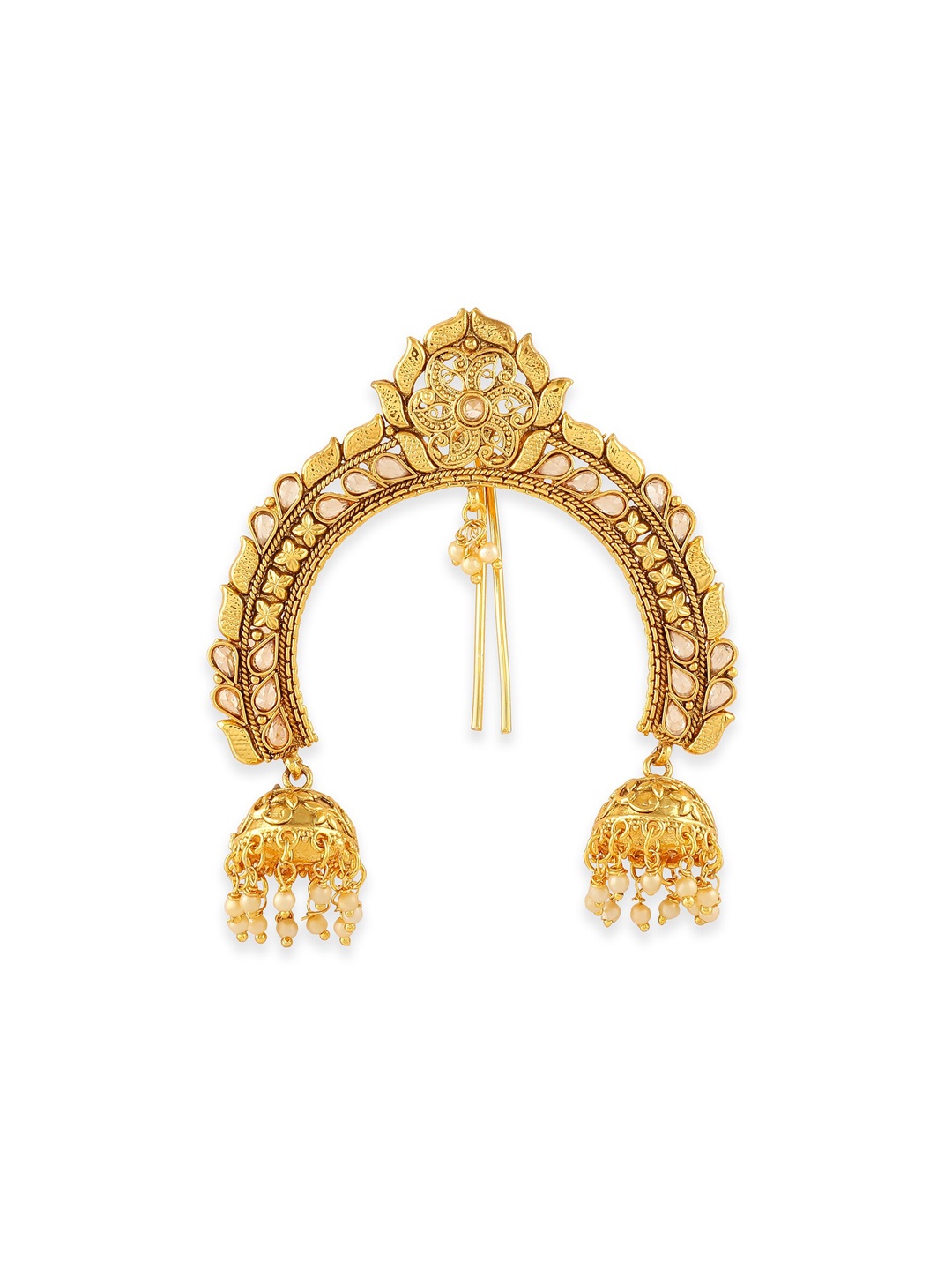 

AccessHer Gold-Plated Pink & Off-White AD-Studded Pearl Embellished Antique Bun Pin