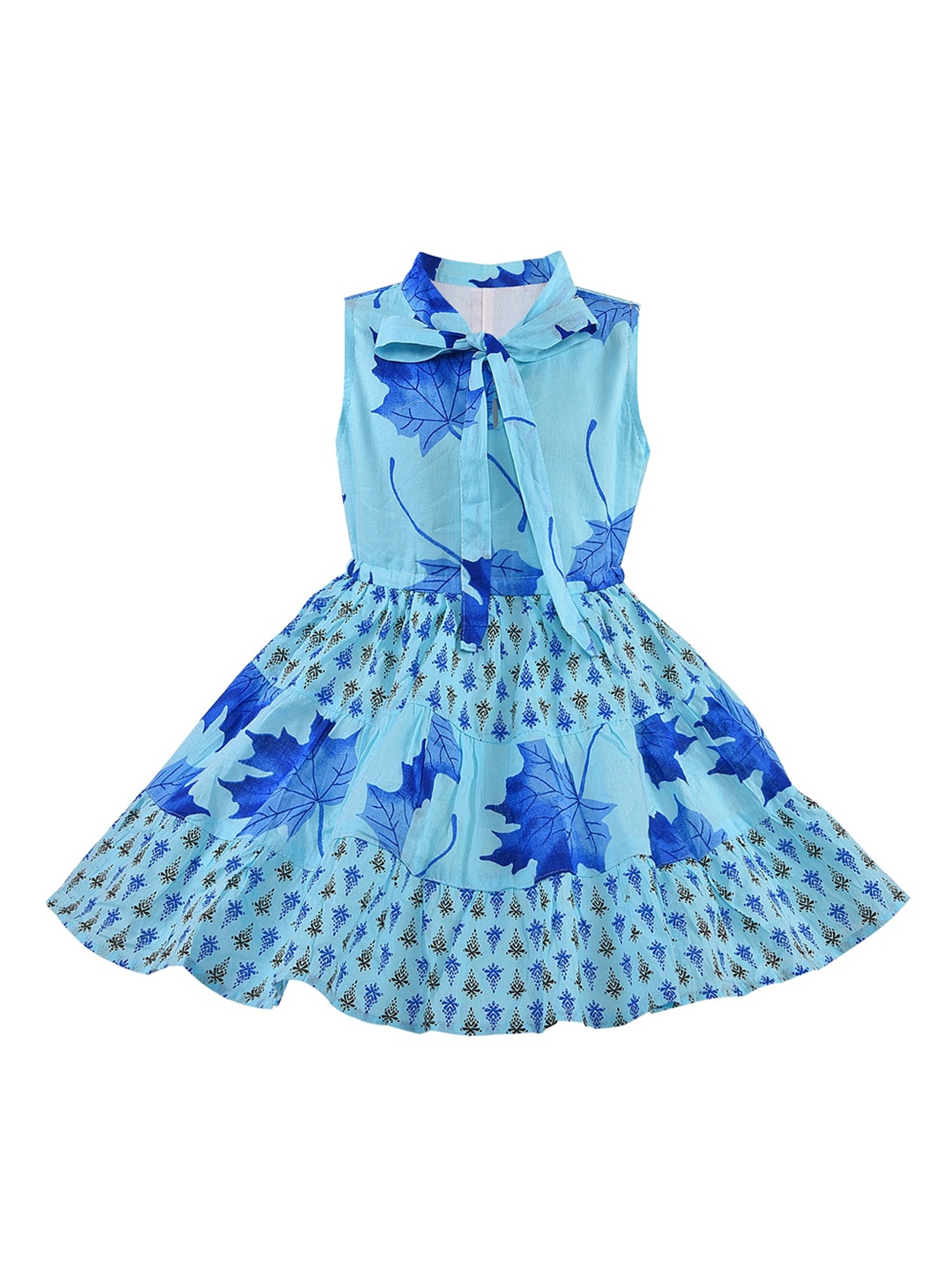

Wish Karo Girls Blue Printed Fit and Flare Dress