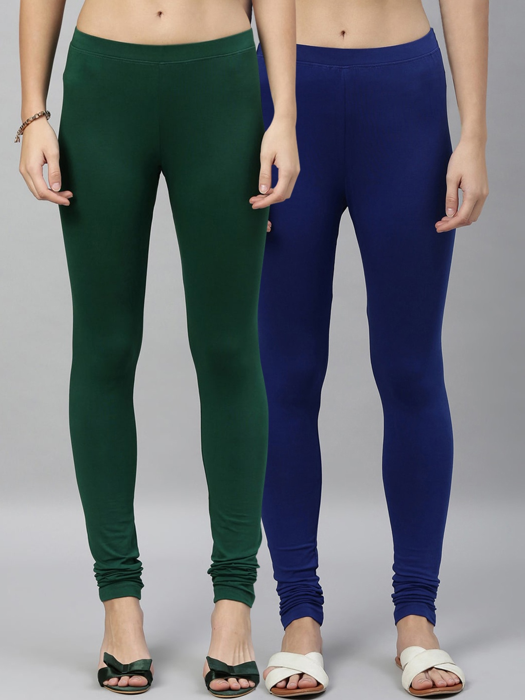 

Kryptic Women Pack of 2 Solid Churidar Leggings, Green