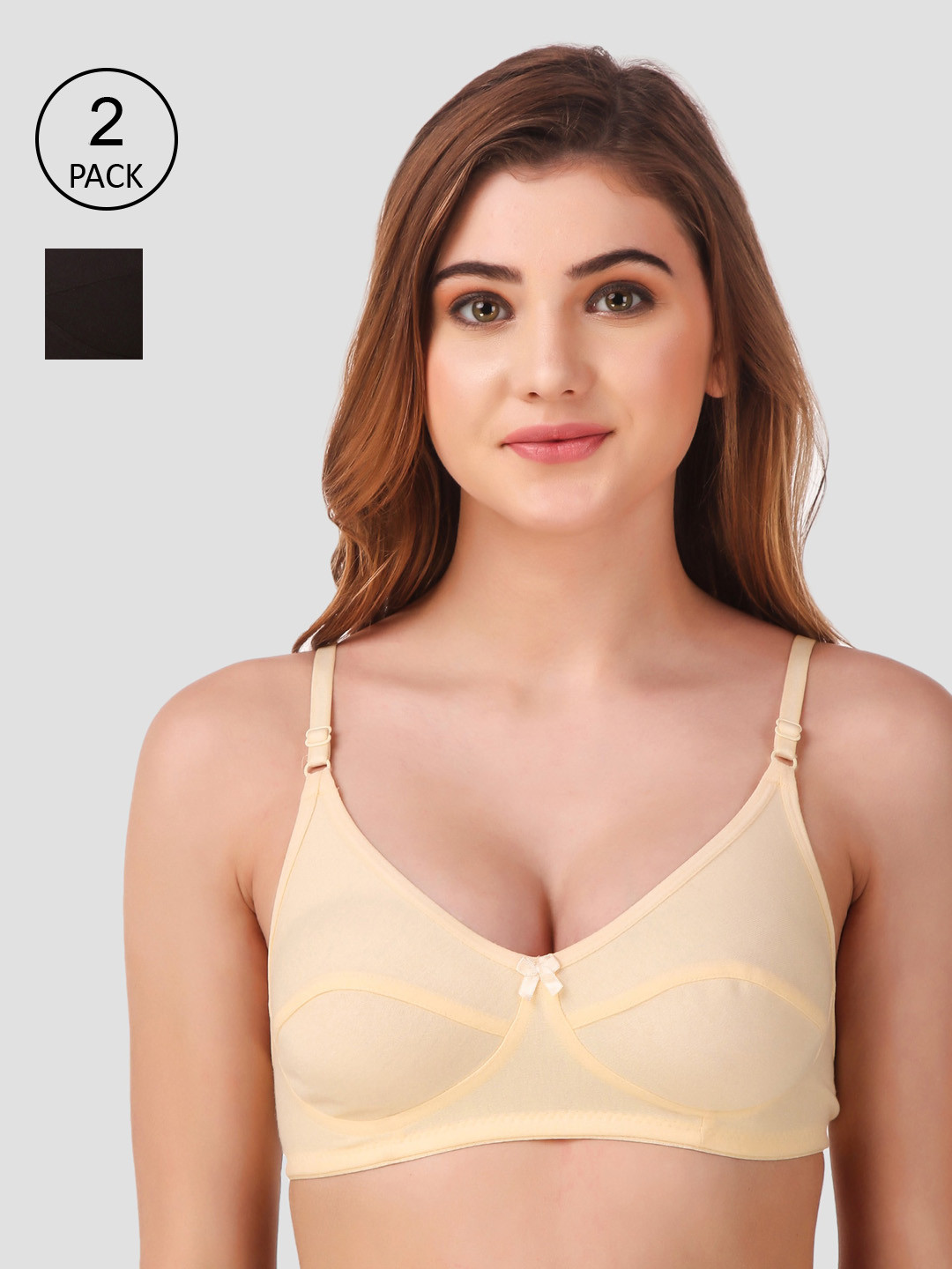 

Fasense Women Pack Of 2 Solid Non Padded Non-Wired All Day Comfort Everyday Bra BVCOM0, Beige