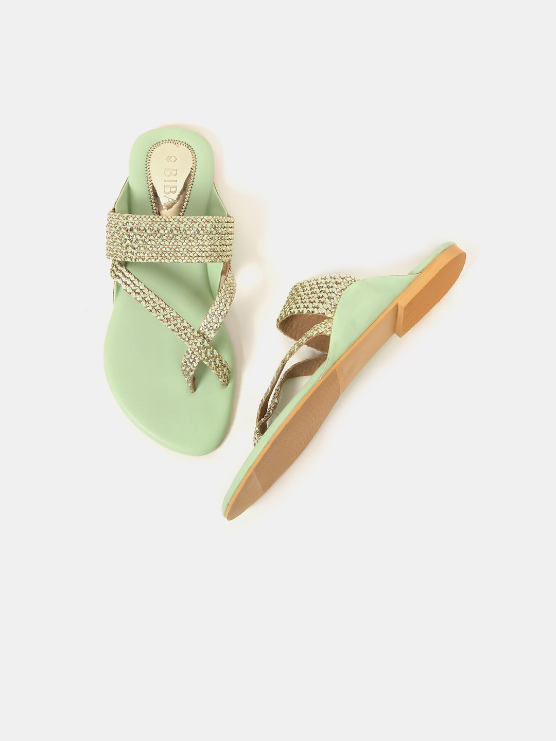 

Biba Women Sea Green Woven Design Open Toe Flats