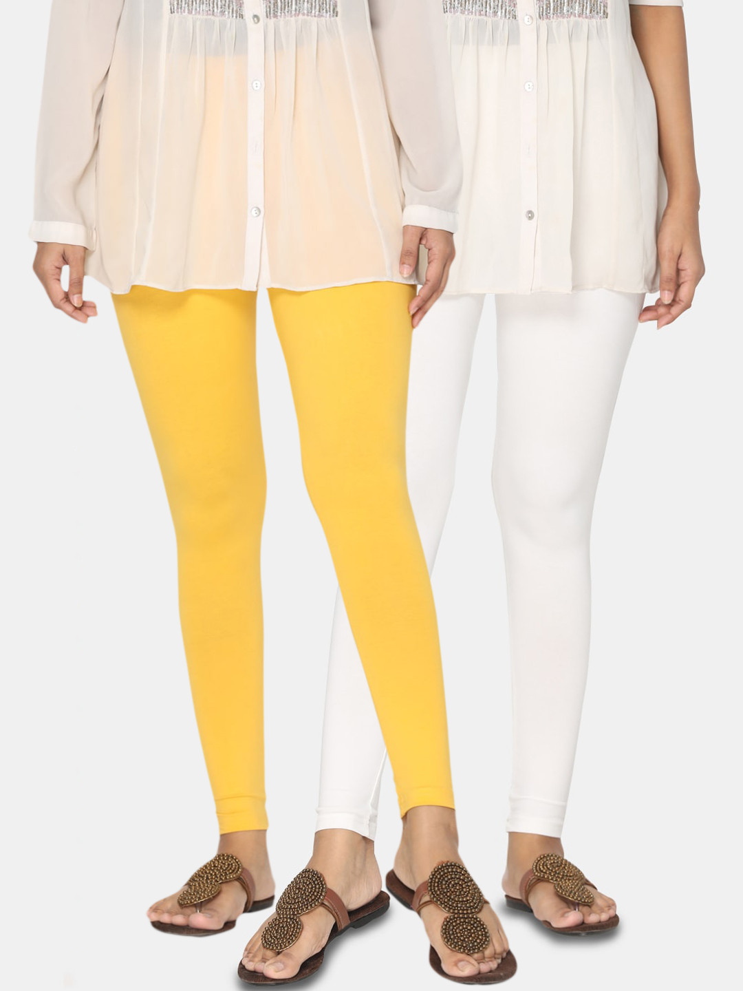 

TSG Bliss Women Pack Of 2 Solid Ankle-Length Leggings, Yellow
