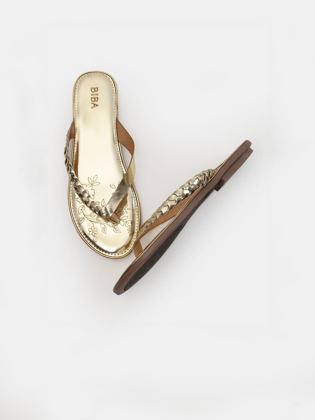 

Biba Women Gold-Toned Textured Open Toe Flats