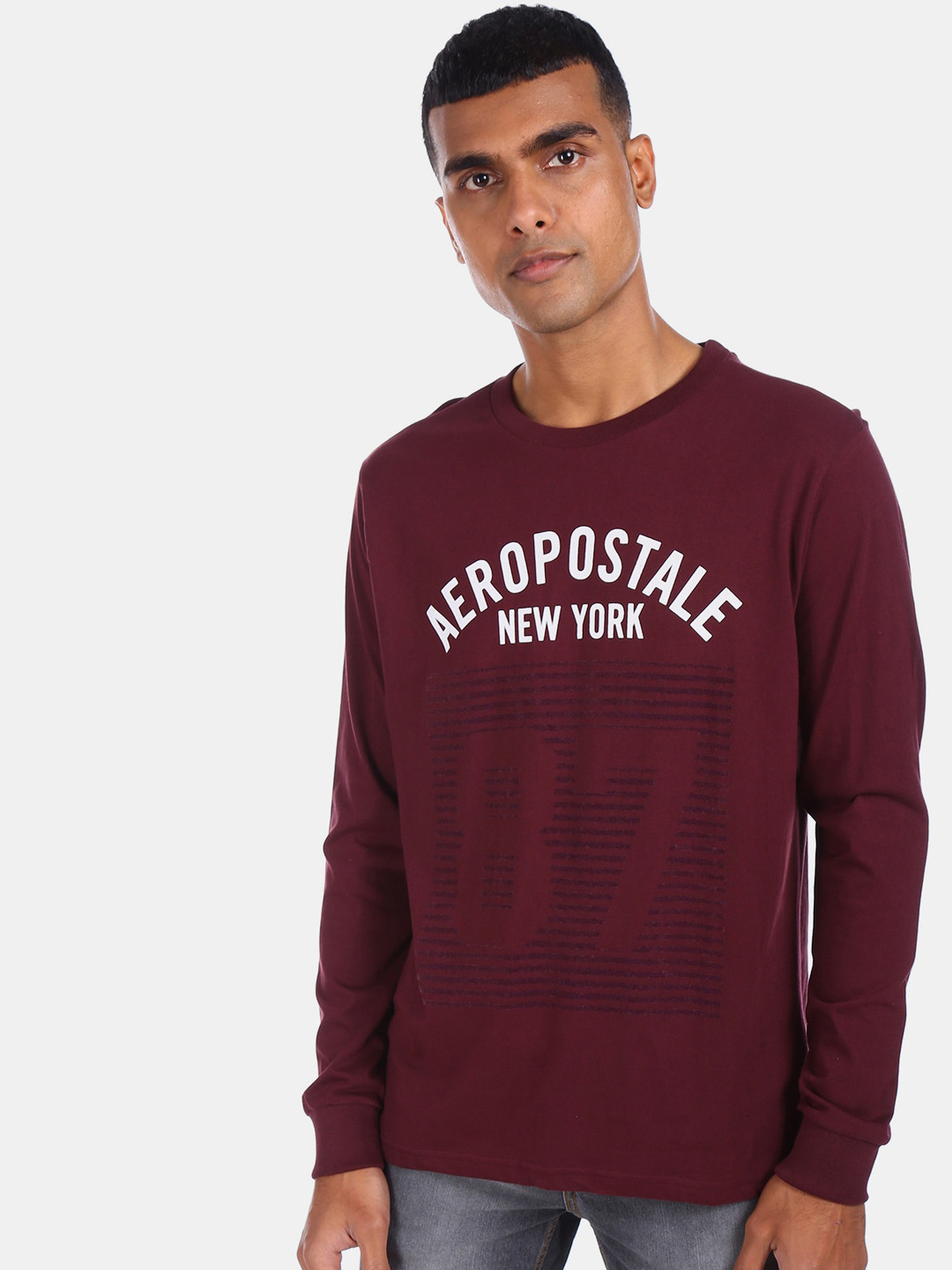

Aeropostale Men Burgundy Printed Round Neck T-shirt