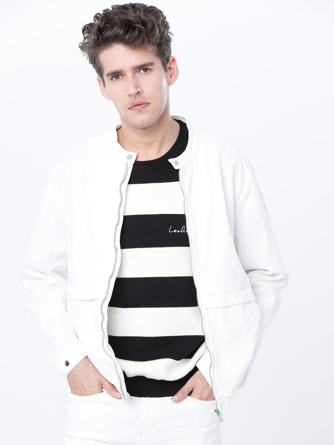 

HIGHLANDER Men White Striped Sporty Shacket