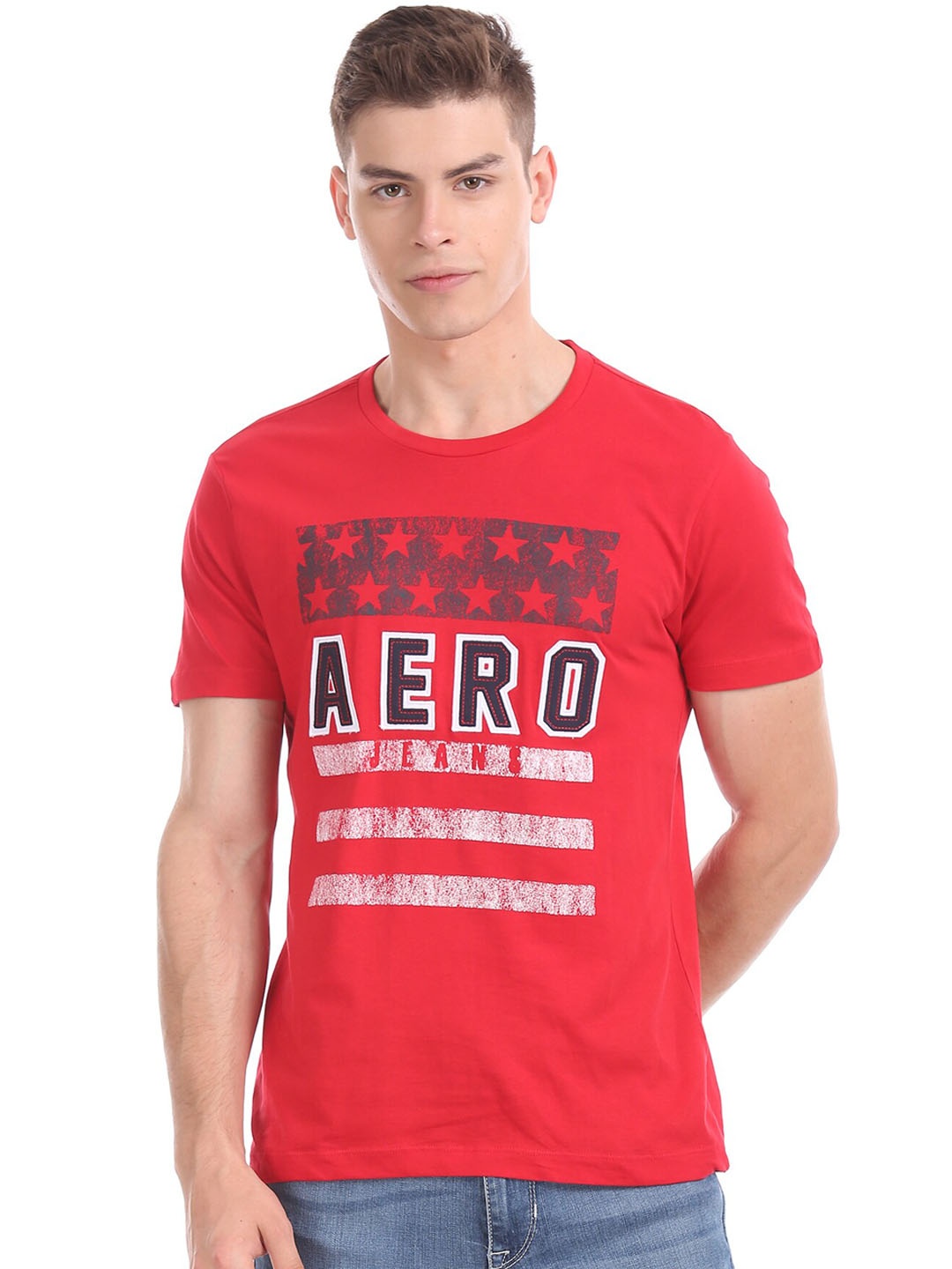 

Aeropostale Men Red Printed Round Neck T-shirt
