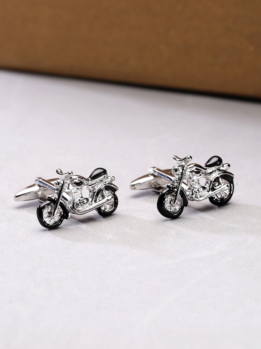 Yellow Chimes Men Silver-Toned Bike Shaped Smart Cufflinks