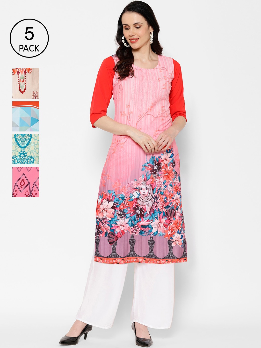 

7Threads Women Pack Of 5 Printed Straight Kurta, Multi