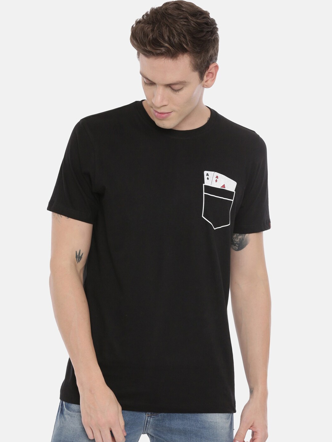 Bushirt Men Black Solid Round Neck T-shirt