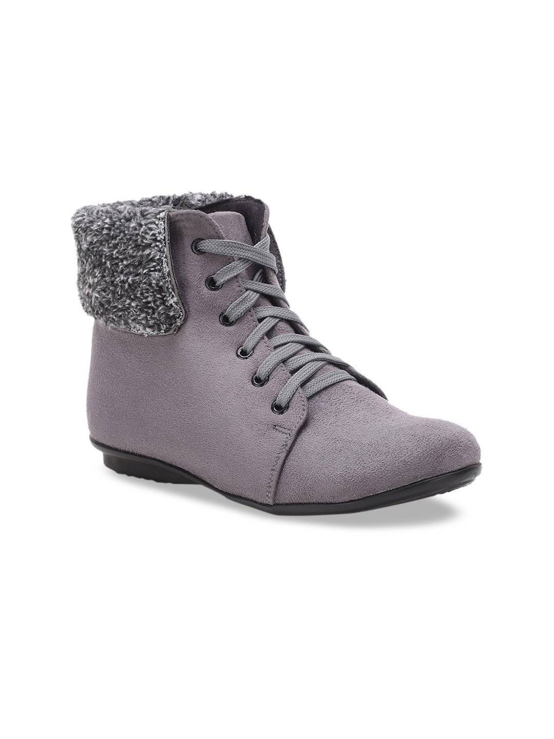 

Bruno Manetti Women Grey Flat Solid Suede Flat Boots