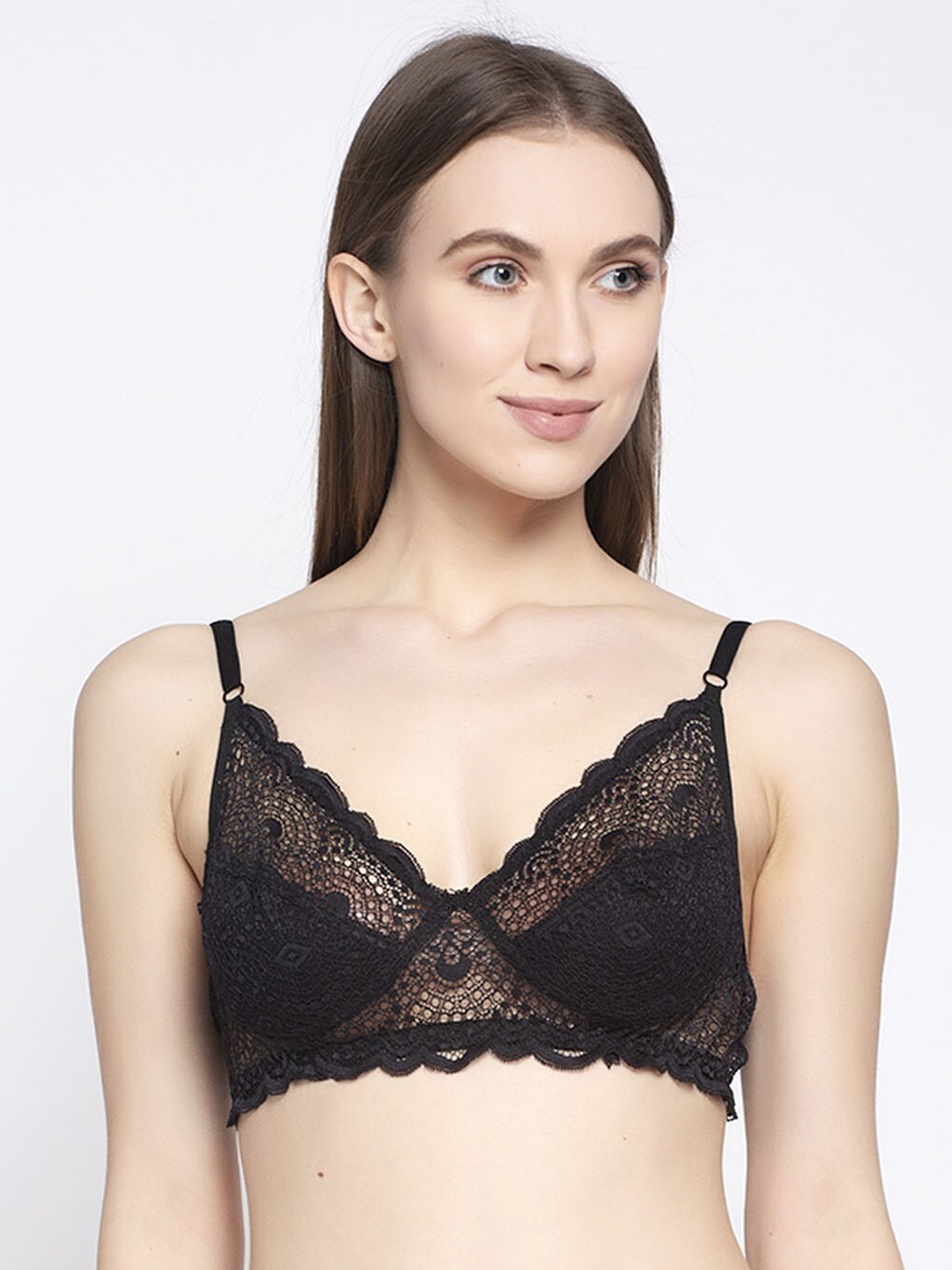 

Quttos Women Black Lace Non-Wired Non-Padded Everyday Bra QT-BR-4022-