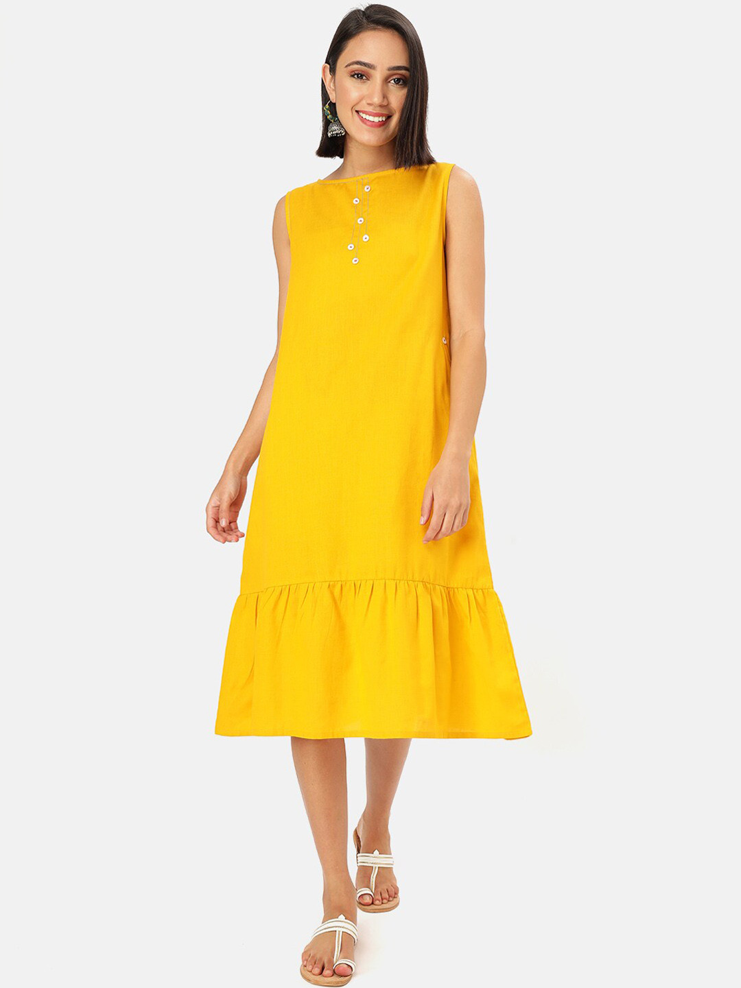 

Saaki Women Yellow Solid Drop-Waist Dress