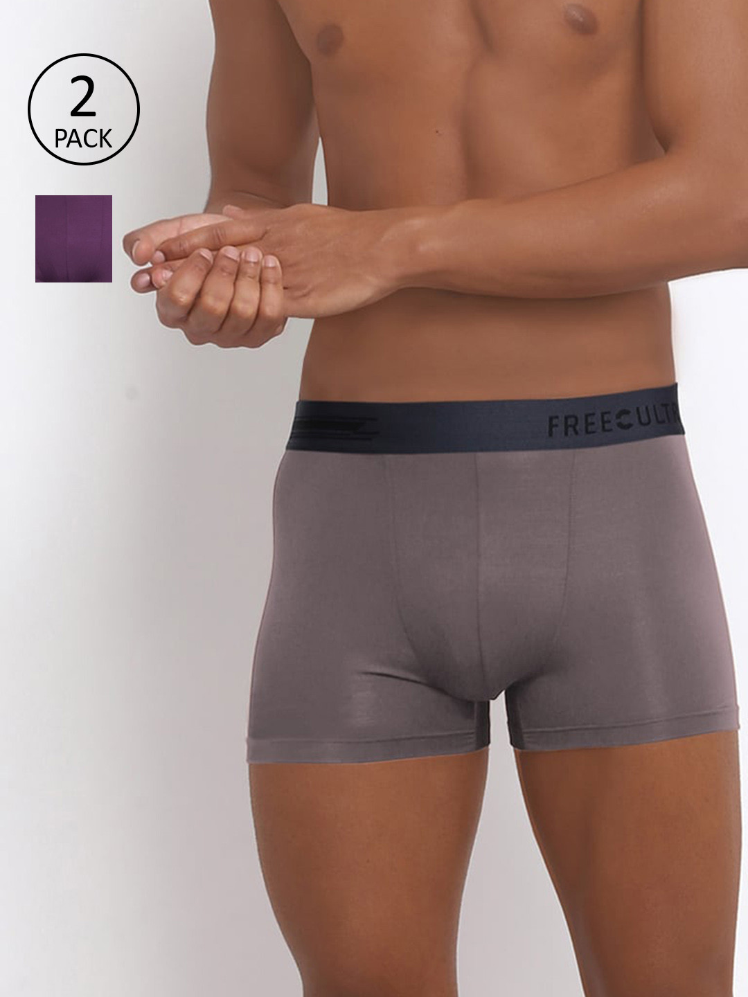

FREECULTR Men Pack Of 2 Solid 2 Anti-Bacterial Trunks, Purple