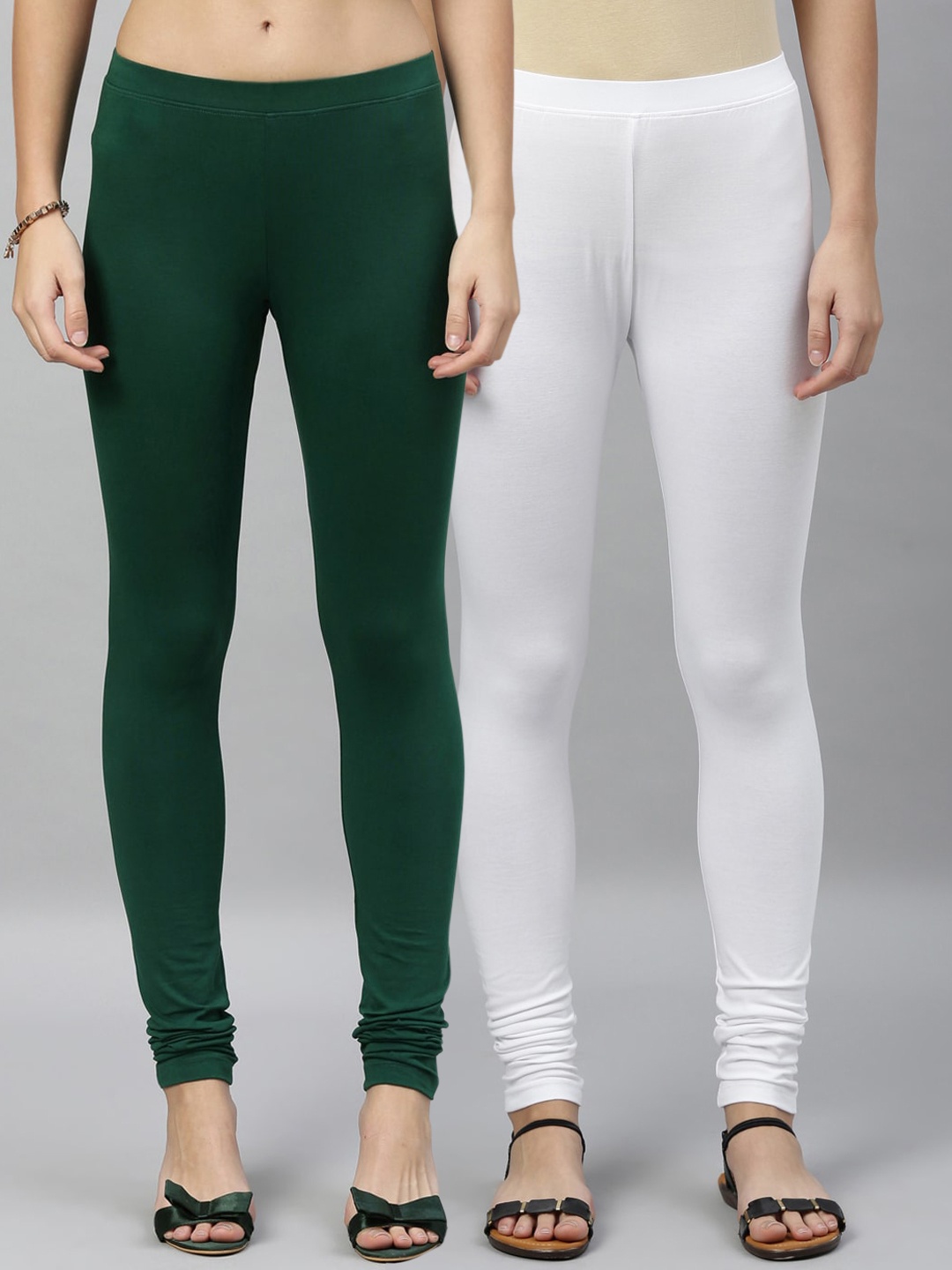 

Kryptic Women Pack Of 2 Solid Churidar-Length Leggings, Green