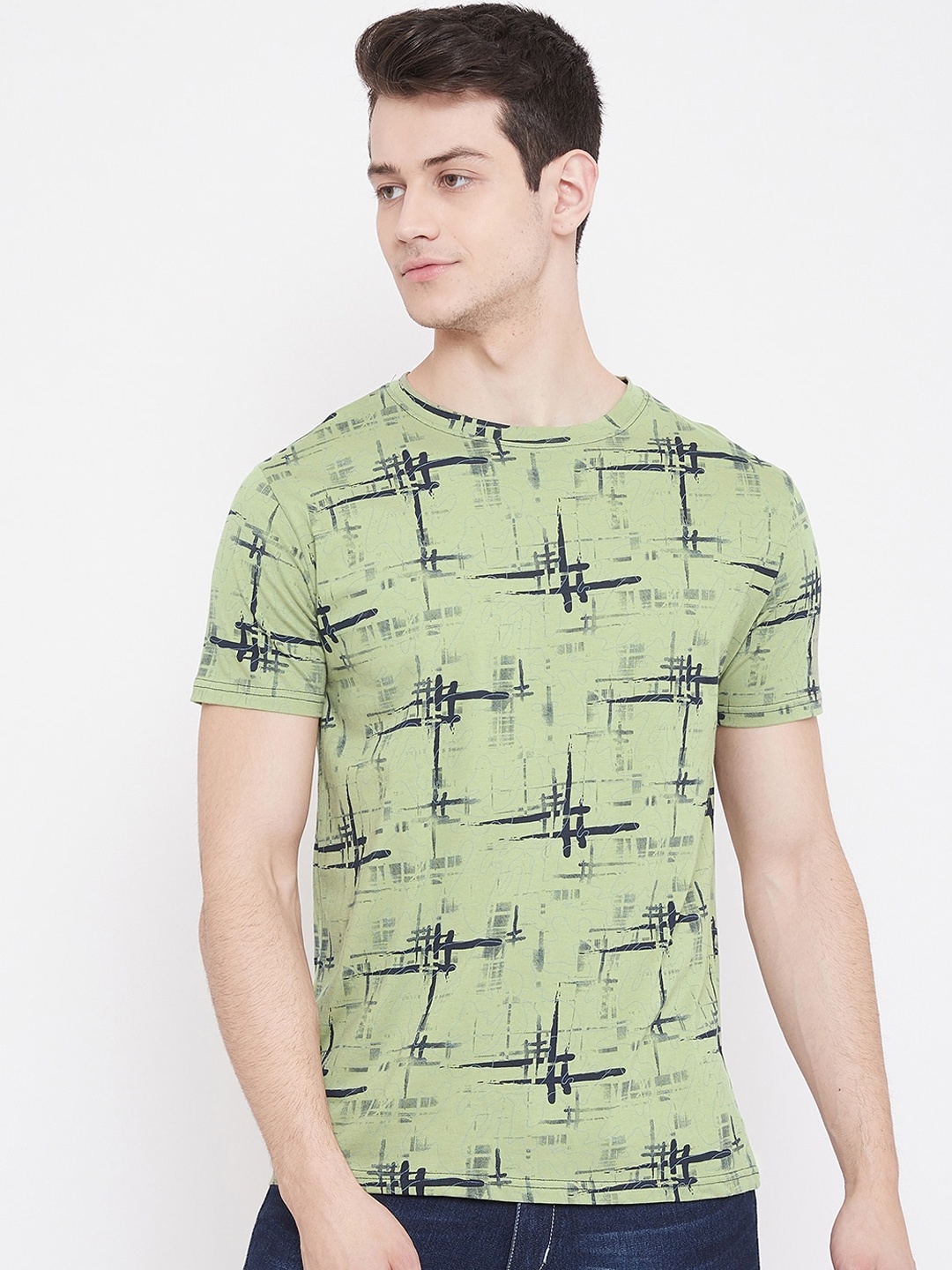 

Rodzen Men Green Printed Round Neck T-shirt