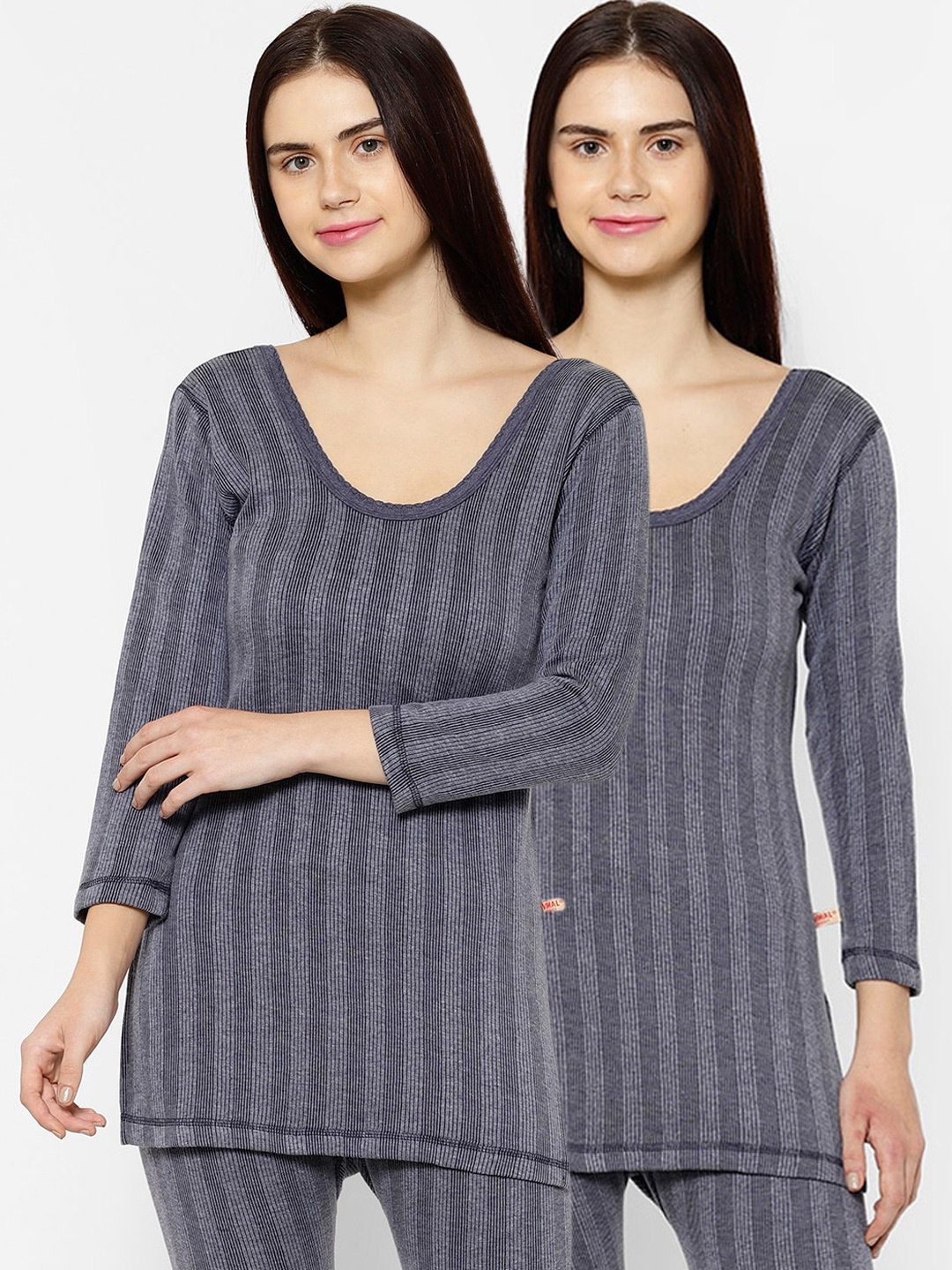 

VIMAL JONNEY Women Pack Of 2 Striped Thermal Tops, Blue