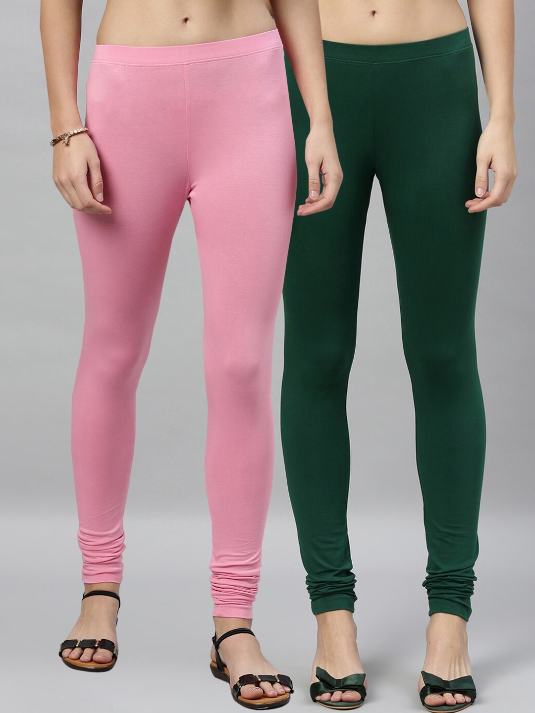 

Kryptic Women Pack of 2 Solid Churidar Leggings, Green