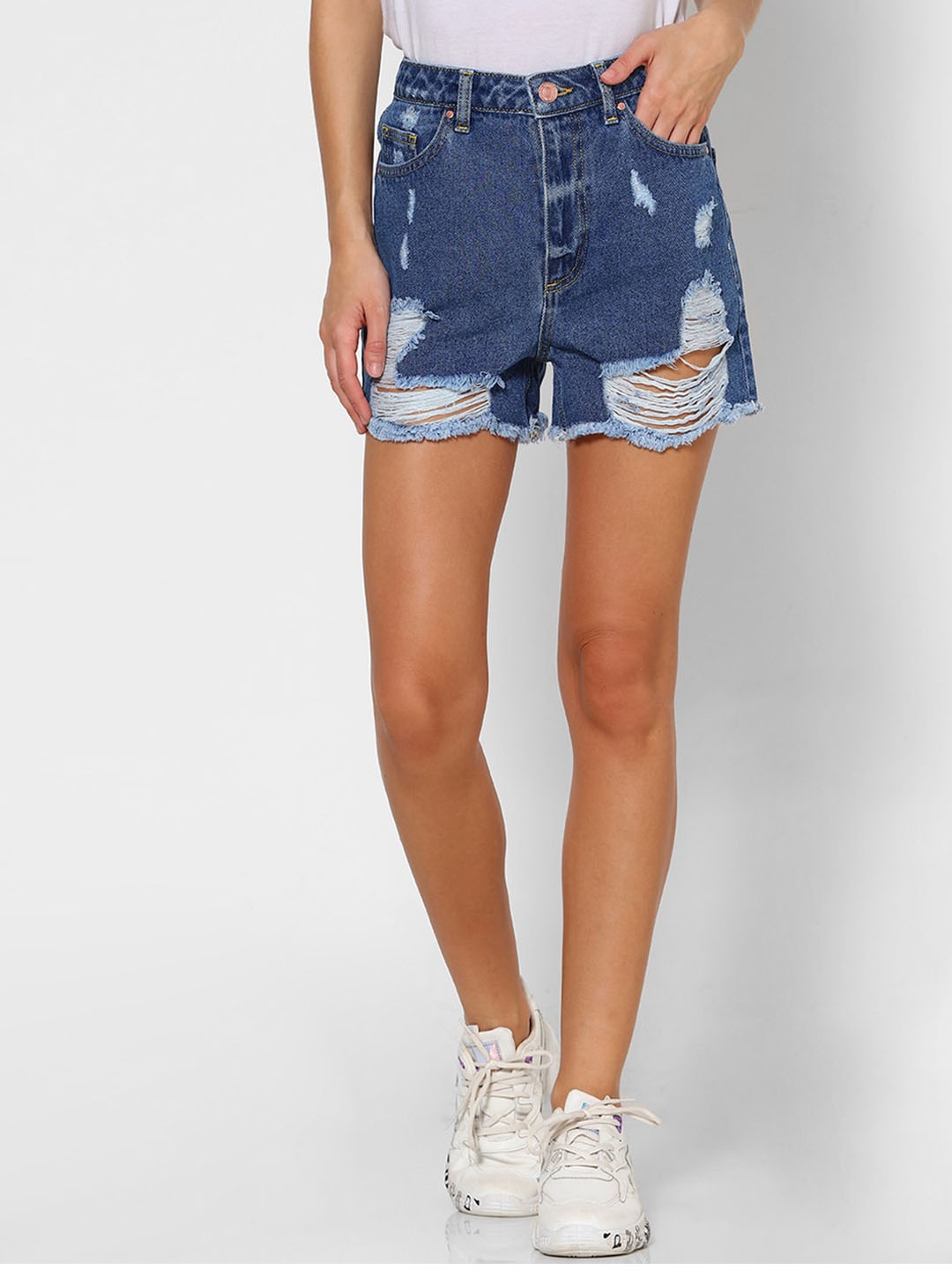 

FOREVER 21 Women Blue Washed Regular Fit Denim Shorts