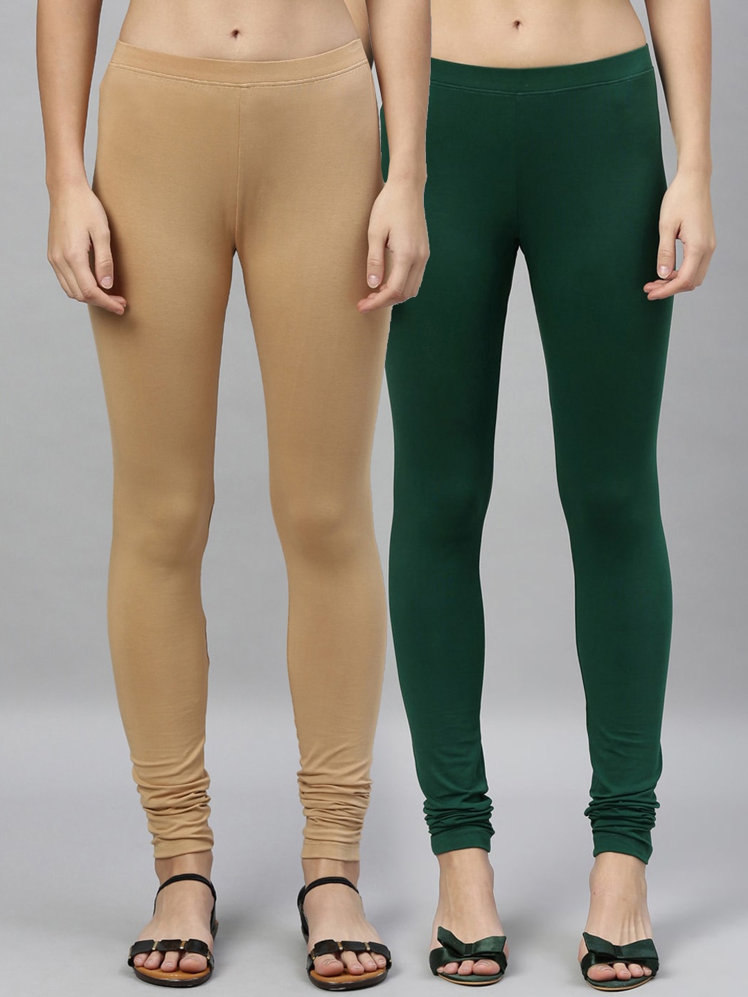 

Kryptic Women Pack of 2 Solid Churidar Leggings, Green