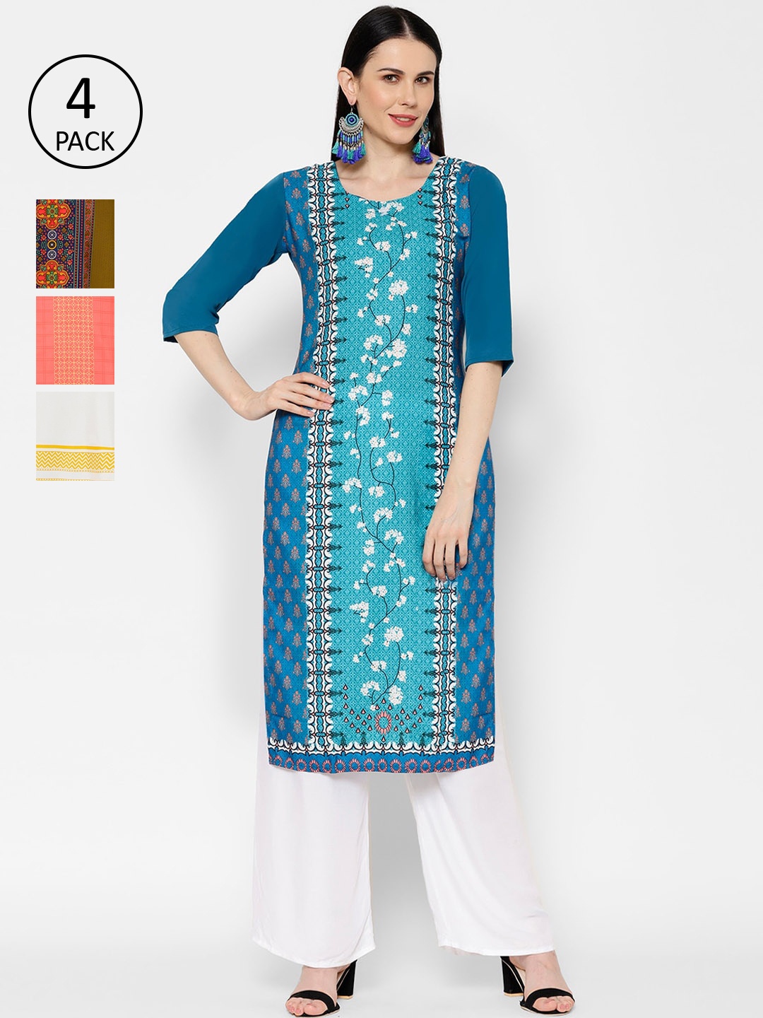 

7Threads Women Multicoloured Woven Design Straight Kurta, Multi