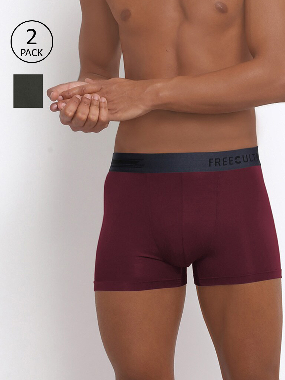 

FREECULTR Men Pack of 2 Solid Trunks, Green