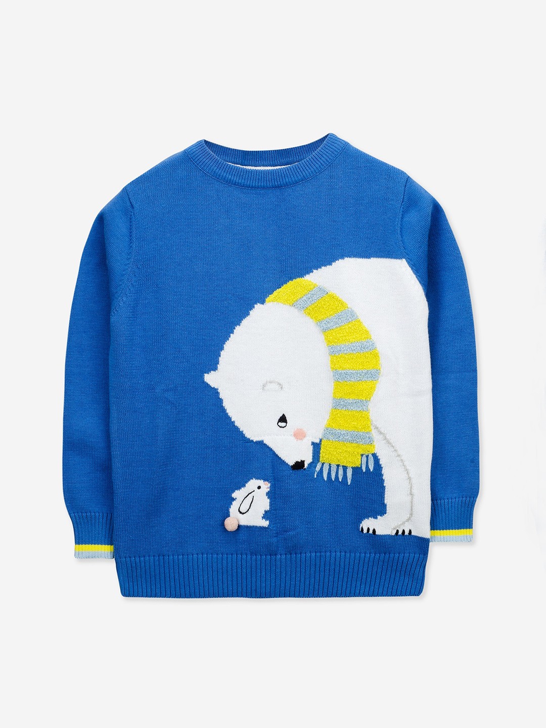 

Cherry Crumble Boys Blue & White Animal Graphics Embroidered Pullover Sweater