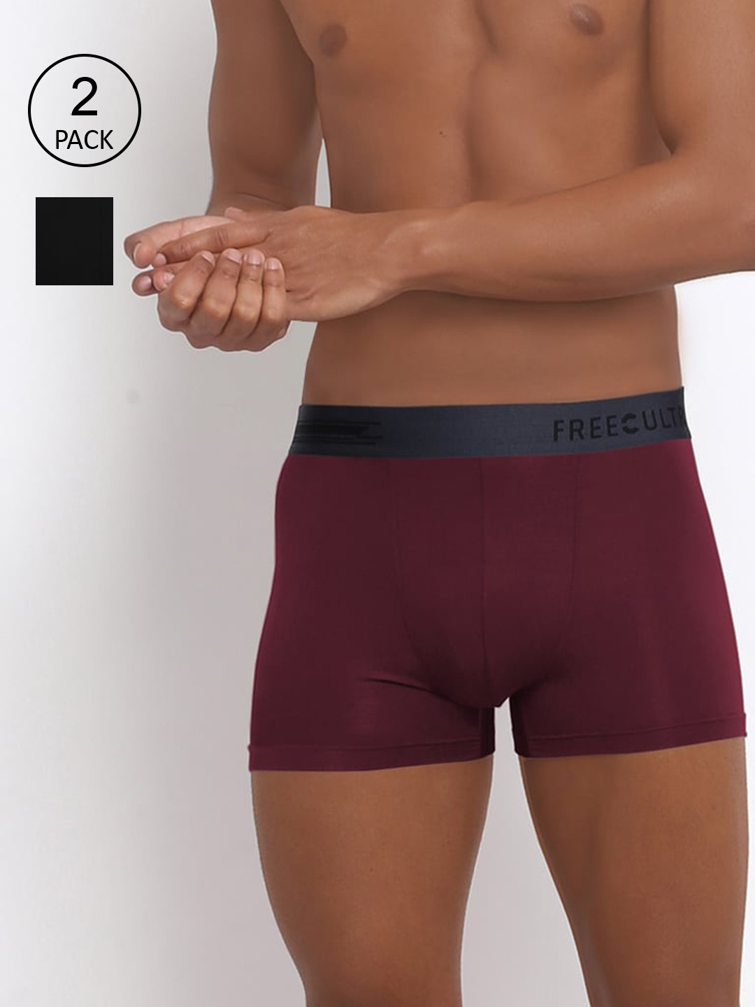 

FREECULTR Men Pack of 2 Solid Trunks, Black