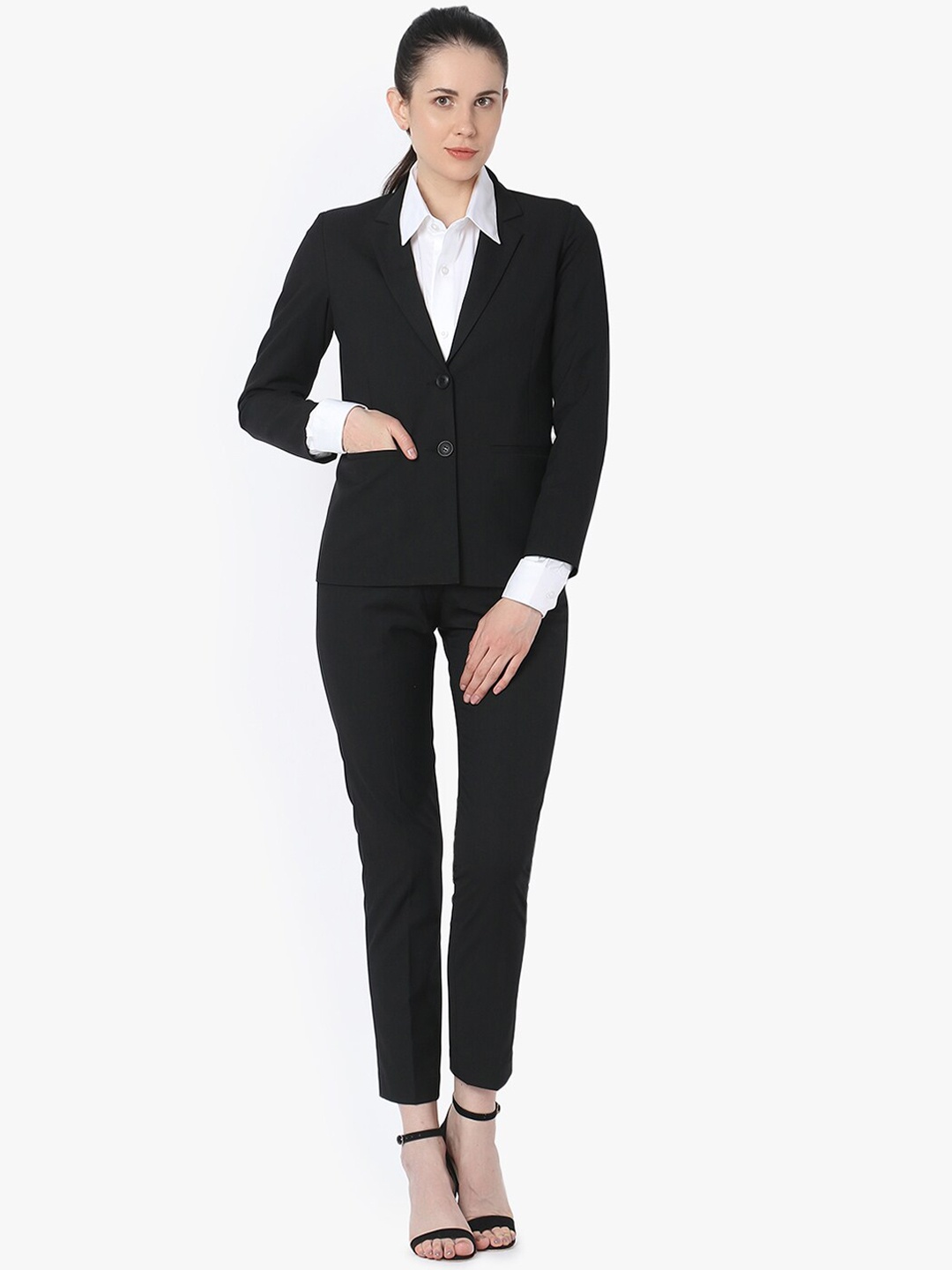 

LE BOURGEOIS Women Black Solid Single-Breasted Formal Suit