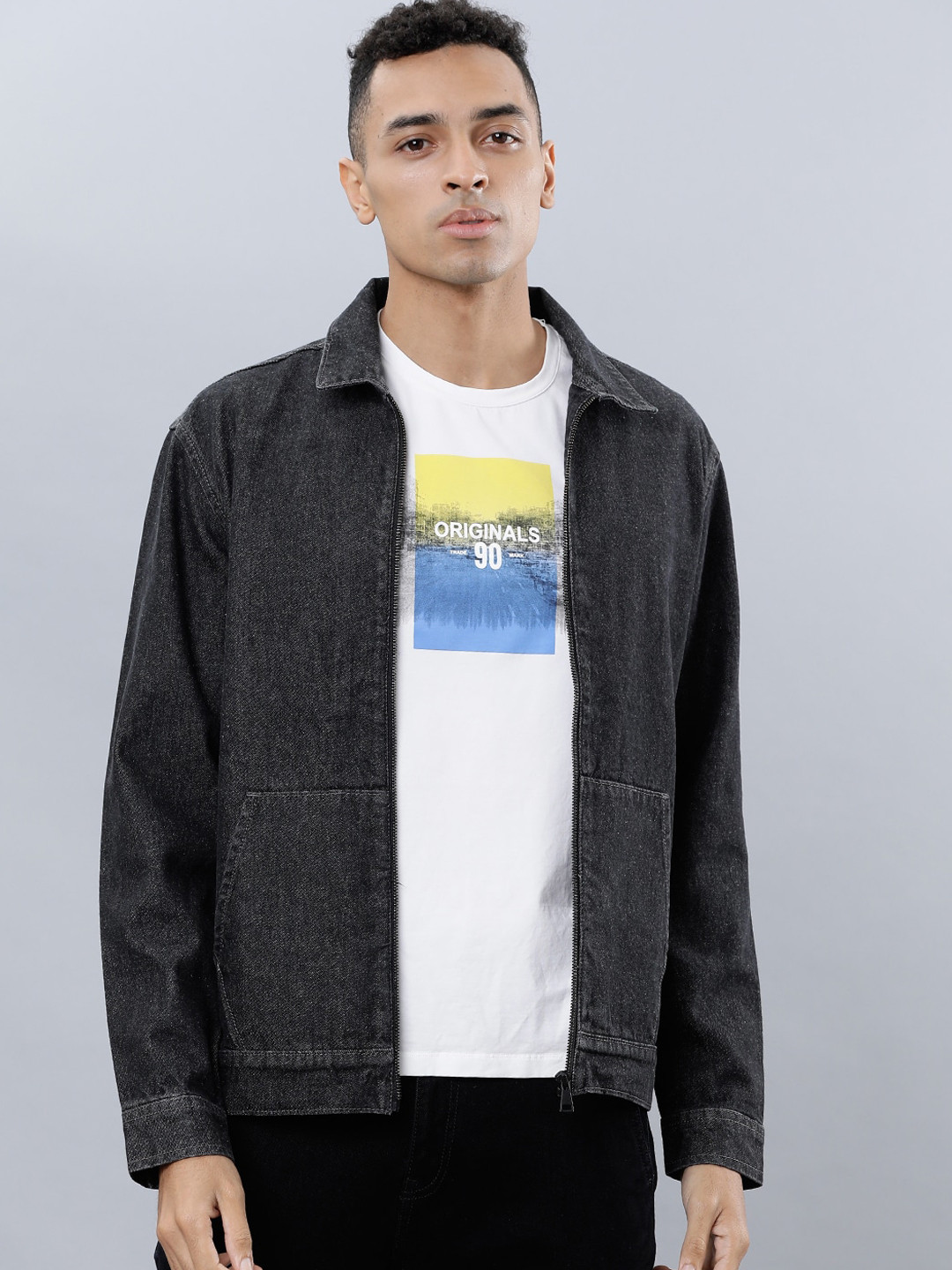 

HIGHLANDER Men Grey Checked Denim Jacket