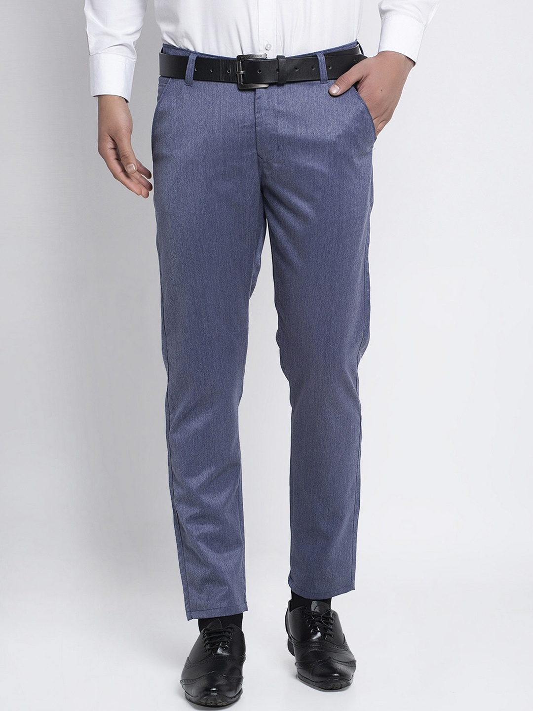 

JAINISH Men Navy Blue Slim Fit Solid Formal Trousers
