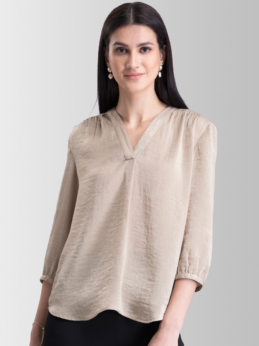 FableStreet Women Beige Solid Top
