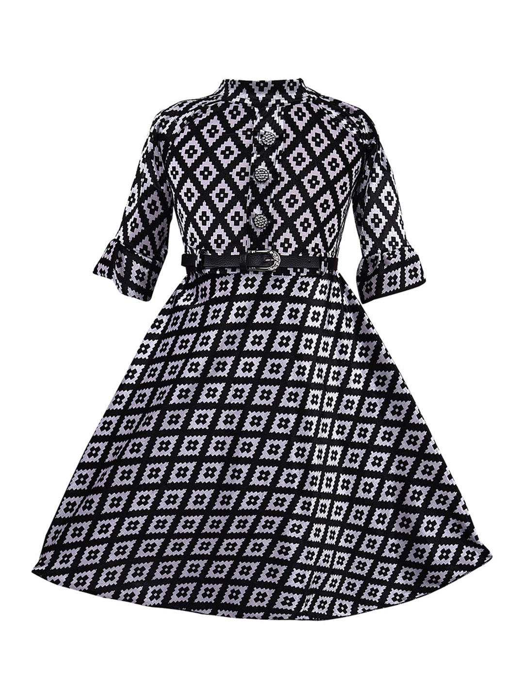 

Wish Karo Girls Black Printed Fit and Flare Dress