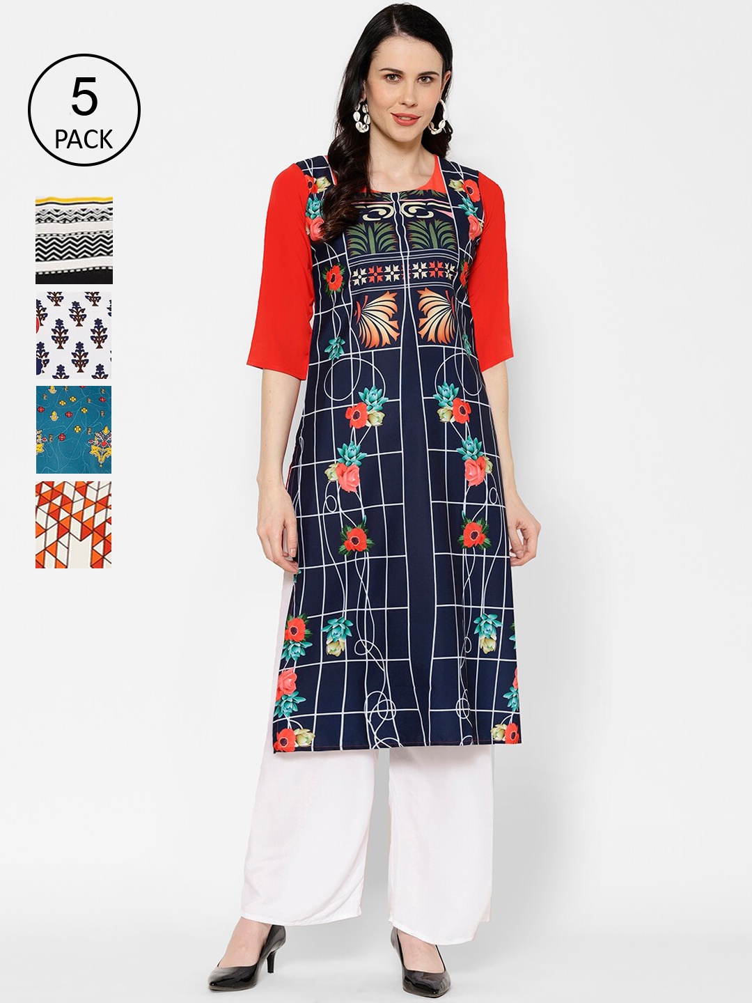 

7Threads Women Pack Of 5 Printed Straight Kurta, Multi