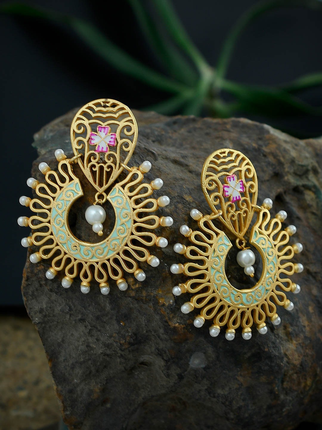 

Silvermerc Designs Gold-Plated & Green Contemporary Drop Earrings