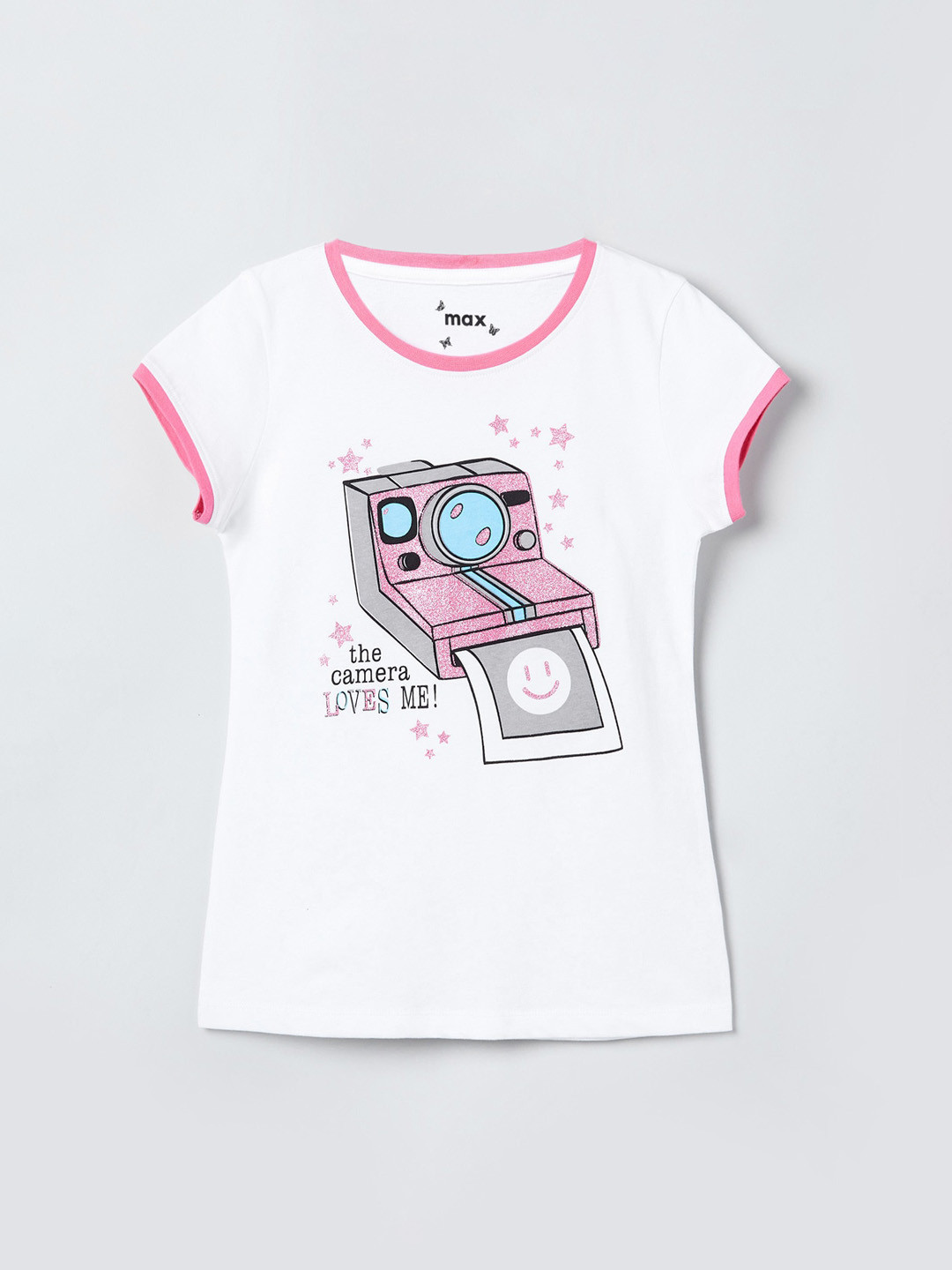 

max Girls White Printed Pure Cotton Top