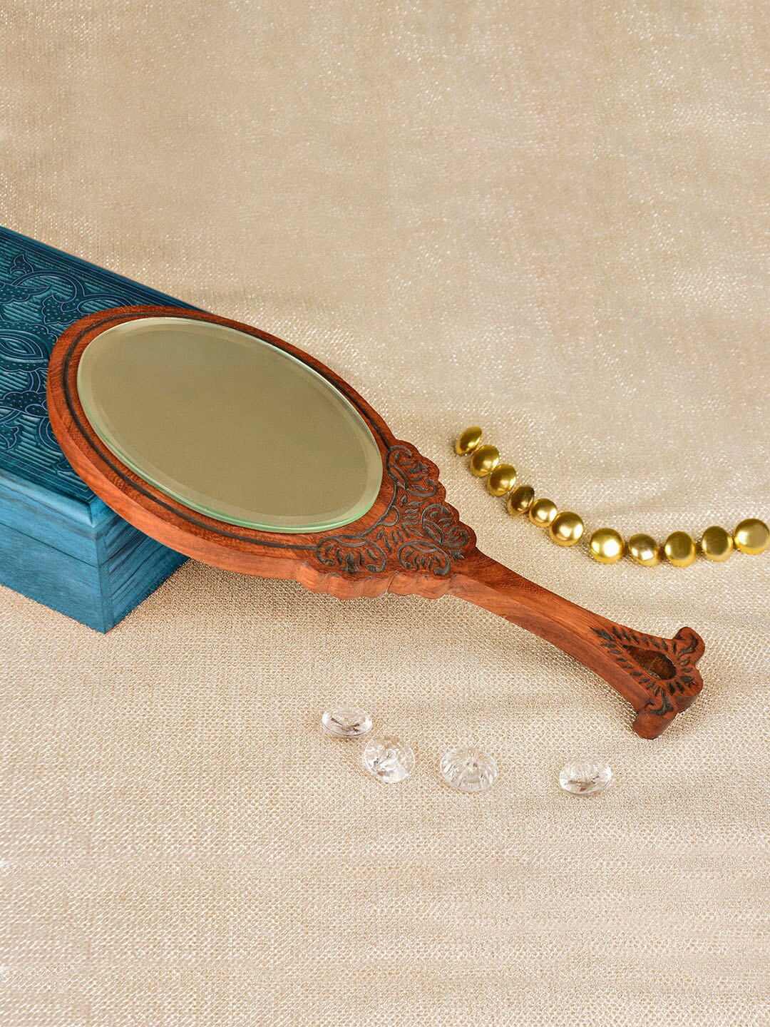

StyleMyWay Unisex Brown Sheesham Wood Hand Carved Handheld Mirror