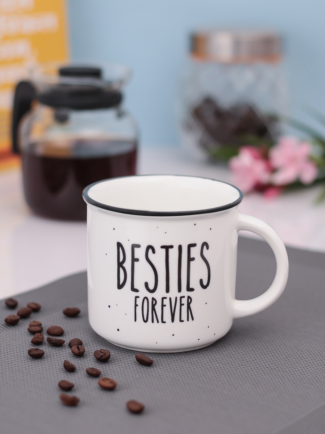 

JCPL Fine Ceramic White & Black Printed Milk Mug