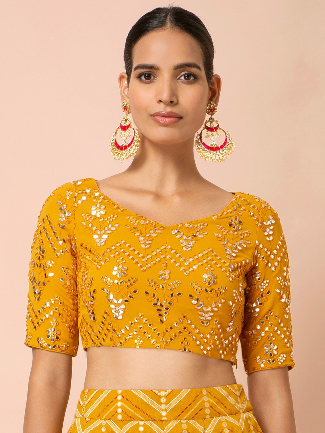 

INDYA Women Yellow Embellished Fitted Top