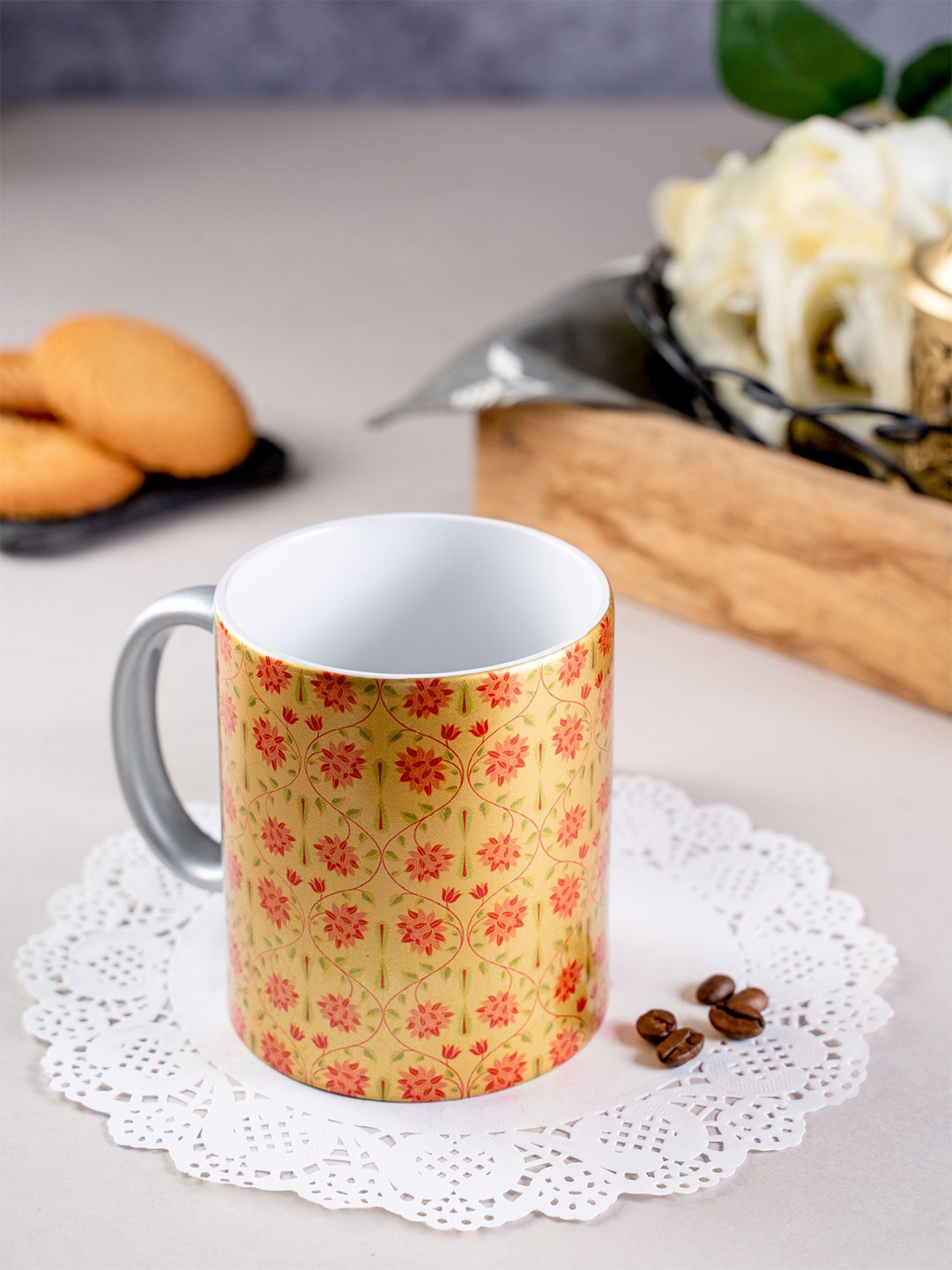 

KOLOROBIA Yellow & Red Printed Ceramic Babur Yellow Inspired Mug