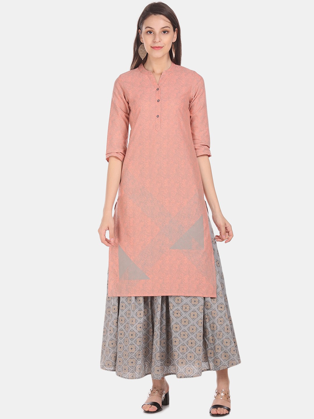 

Karigari Women Peach-Coloured Printed A-Line Kurta